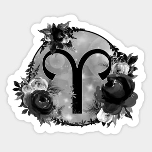 Aries Zodiac Horoscope Gothic Black Floral Monogram Sticker